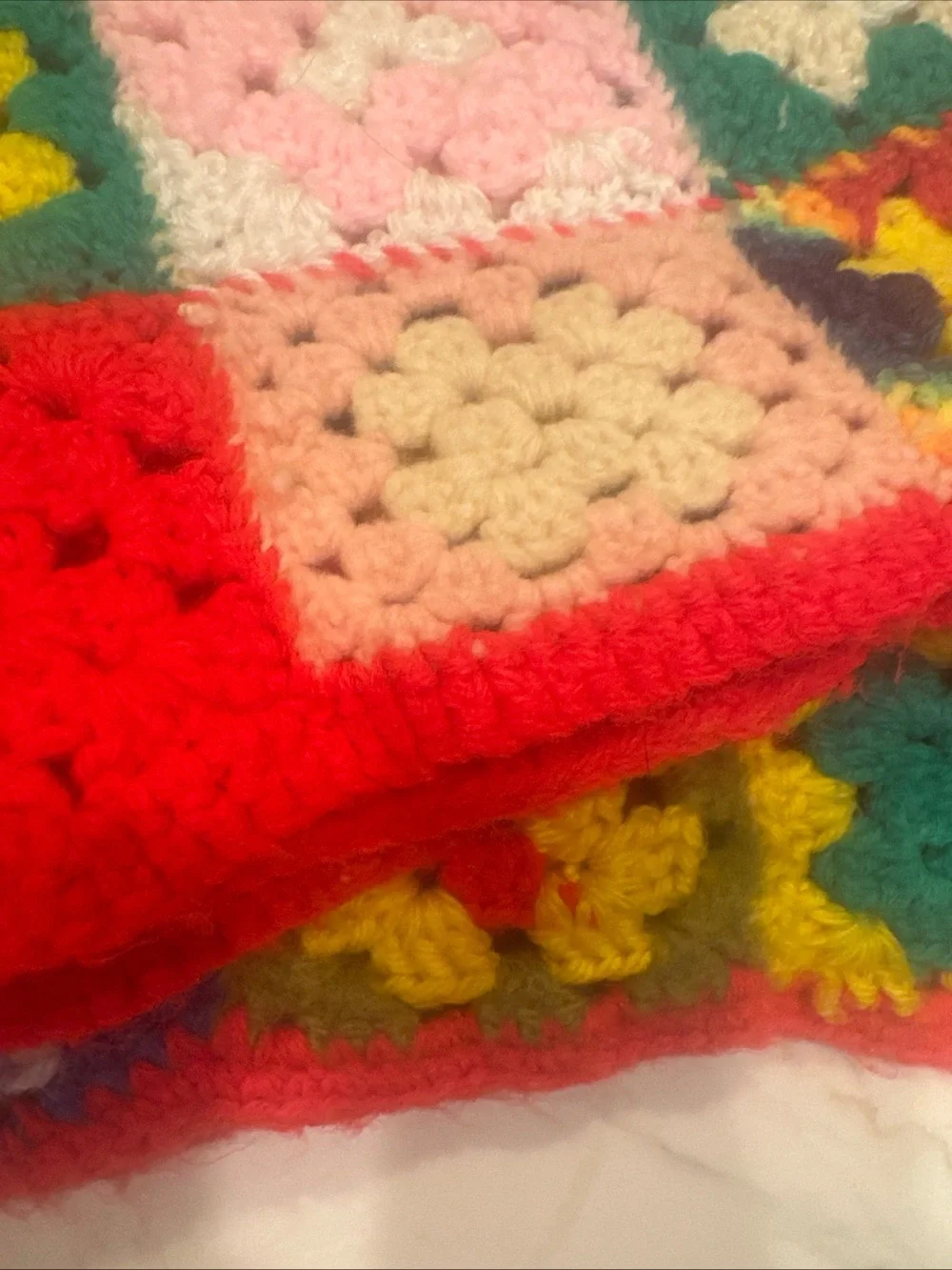 Handmade Multicolor Crochet Granny Square Throw Afghan Colorful Flowers Vintage